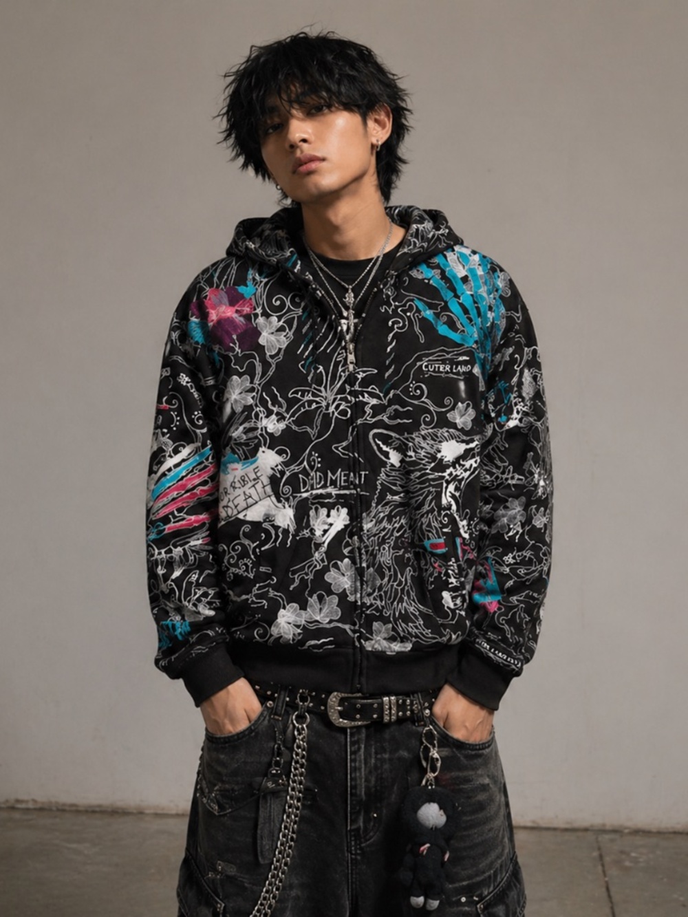 RARE Y2K Artful Dodger Cutter Lads Heavily Embroidered Zip Hoodie Size XL Skater